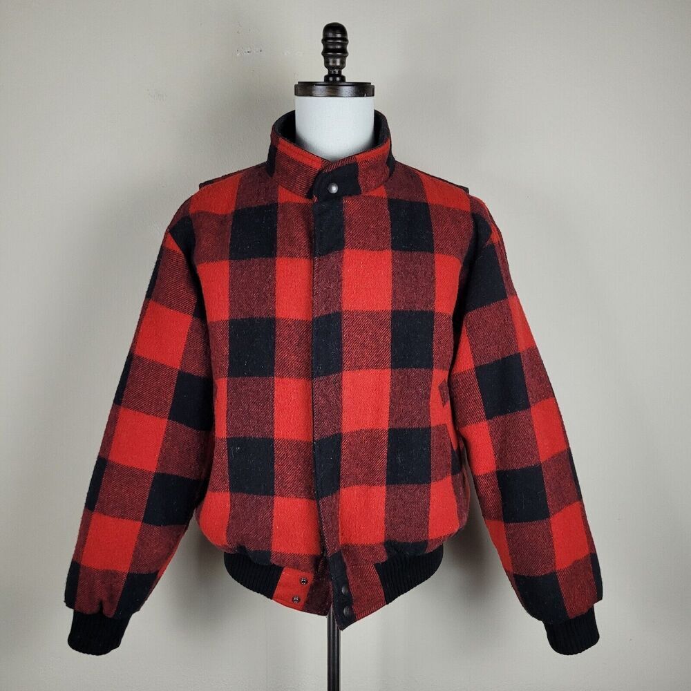 Carson‎ Pirie Scott Jacket Mens 40 Red Black Buffalo Check Wool Blend Vintage